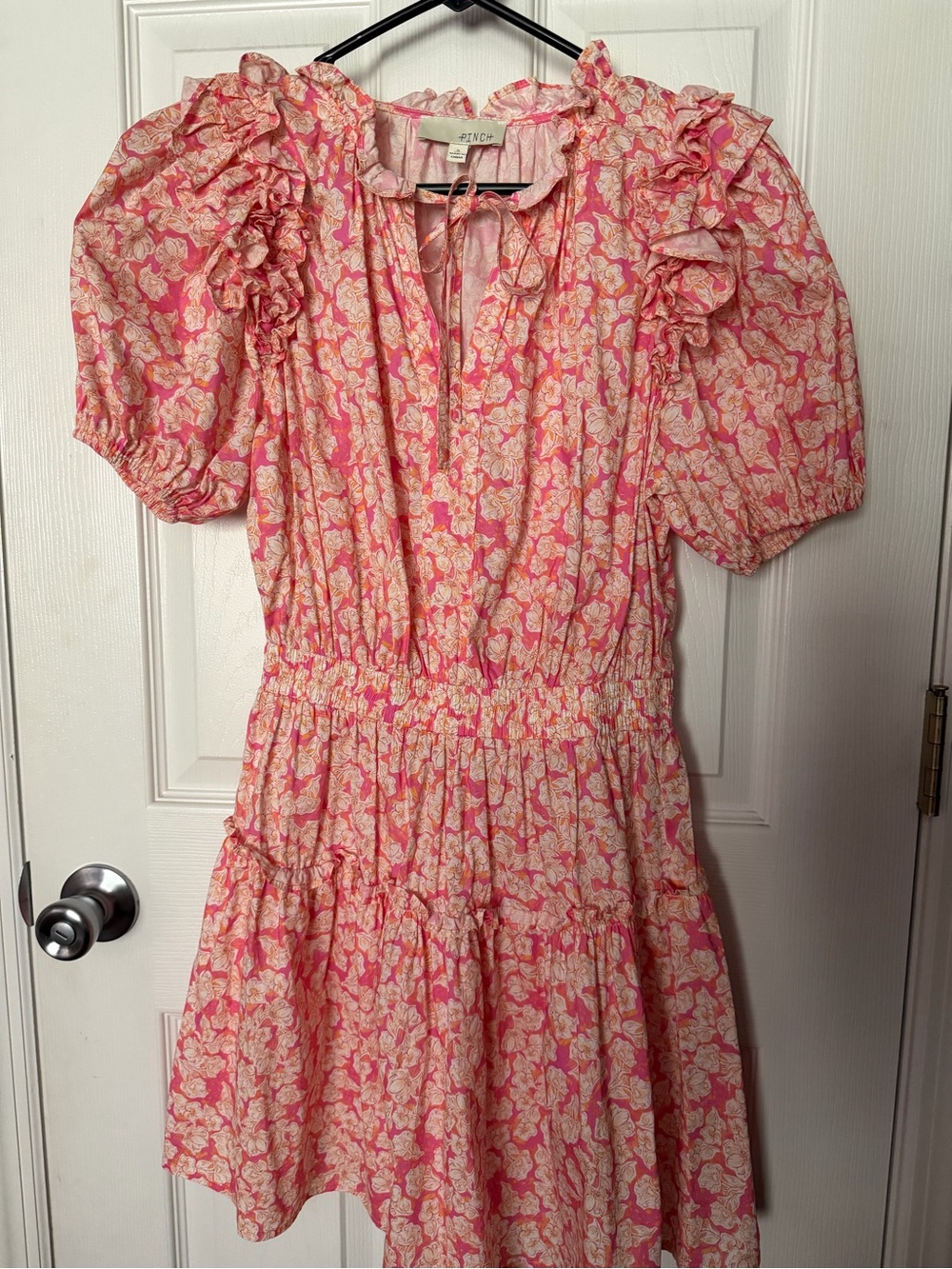 Pinch 100% cotton poplin Pink Floral Ruffle Puff-Sleeve Dress so so cute
